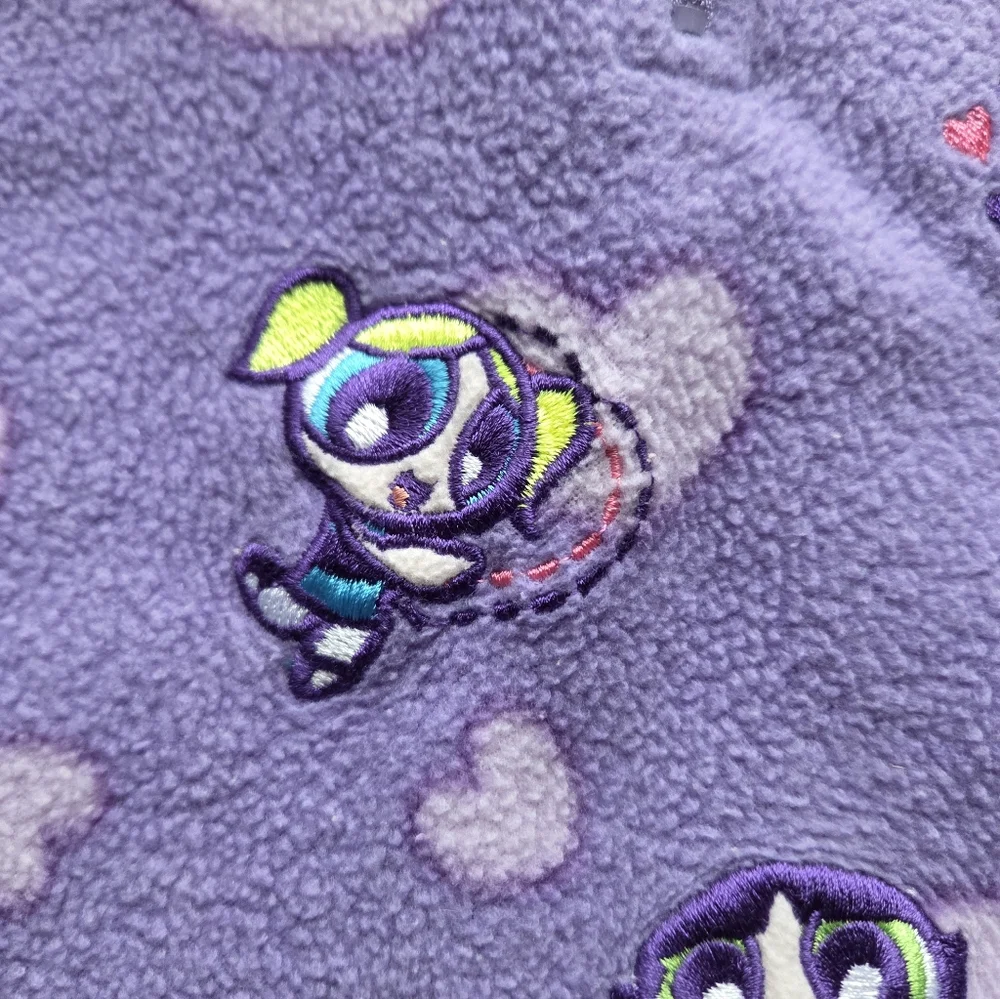 Cartoon Network Purple Powder Puff Girls Half Zip Fleece with Embroidered Detail